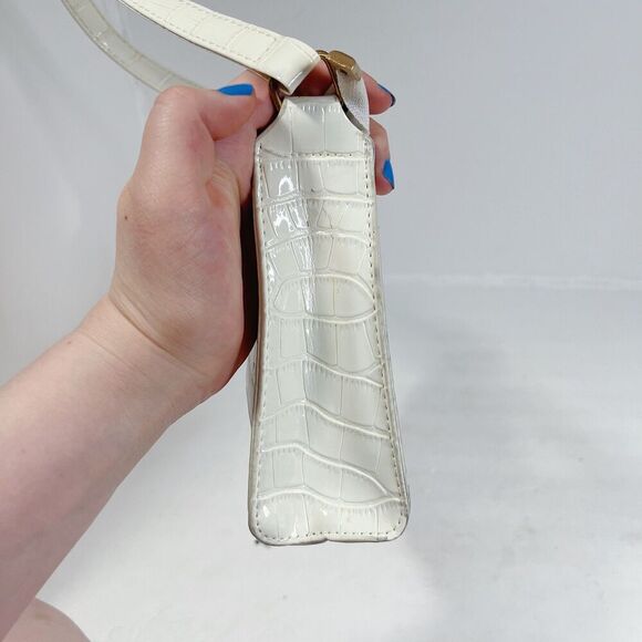 Shein White Faux Patent Leather Crocodile Embossed Shoulder Bag - Picture 3 of 8